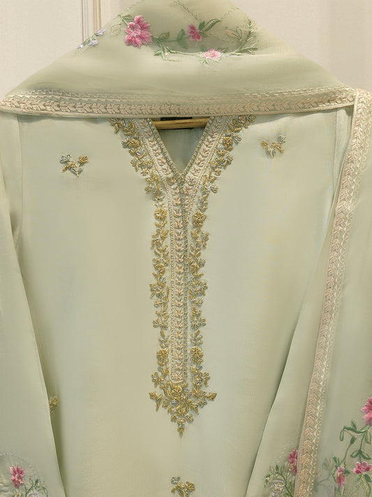 3 Piece- Pure Sheesha Silk Embroidered Suit