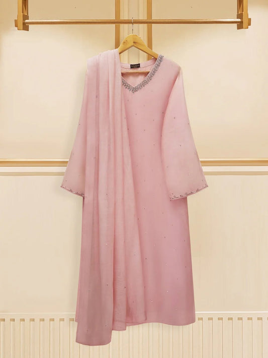 3 PIECE - PURE COTTON NET EMBROIDERED SUIT