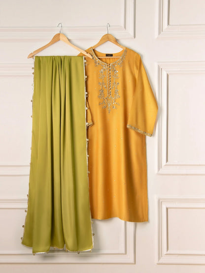 3 Piece- Pure Cotton Net Embroidered Suit S110742