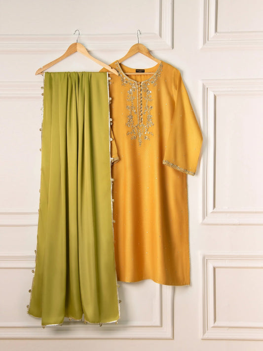 3 Piece- Pure Cotton Net Embroidered Suit S110742
