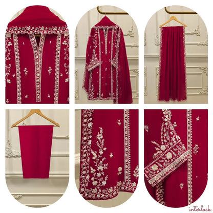3Pcs pure chiffon embroidery shirt with chiffon embroidery