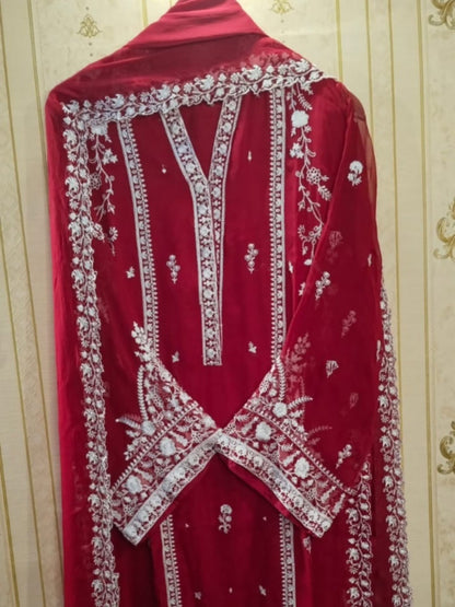 3Pcs pure chiffon embroidery shirt with chiffon embroidery