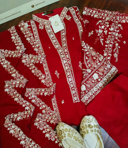 3Pcs pure chiffon embroidery shirt with chiffon embroidery