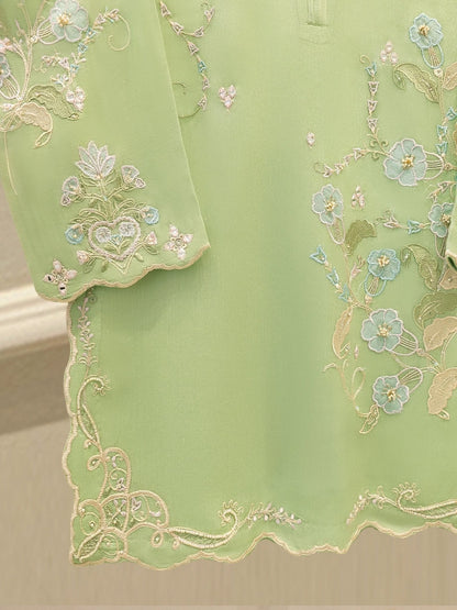 2 Piece - Pure Embroidered Cotton Net Suit