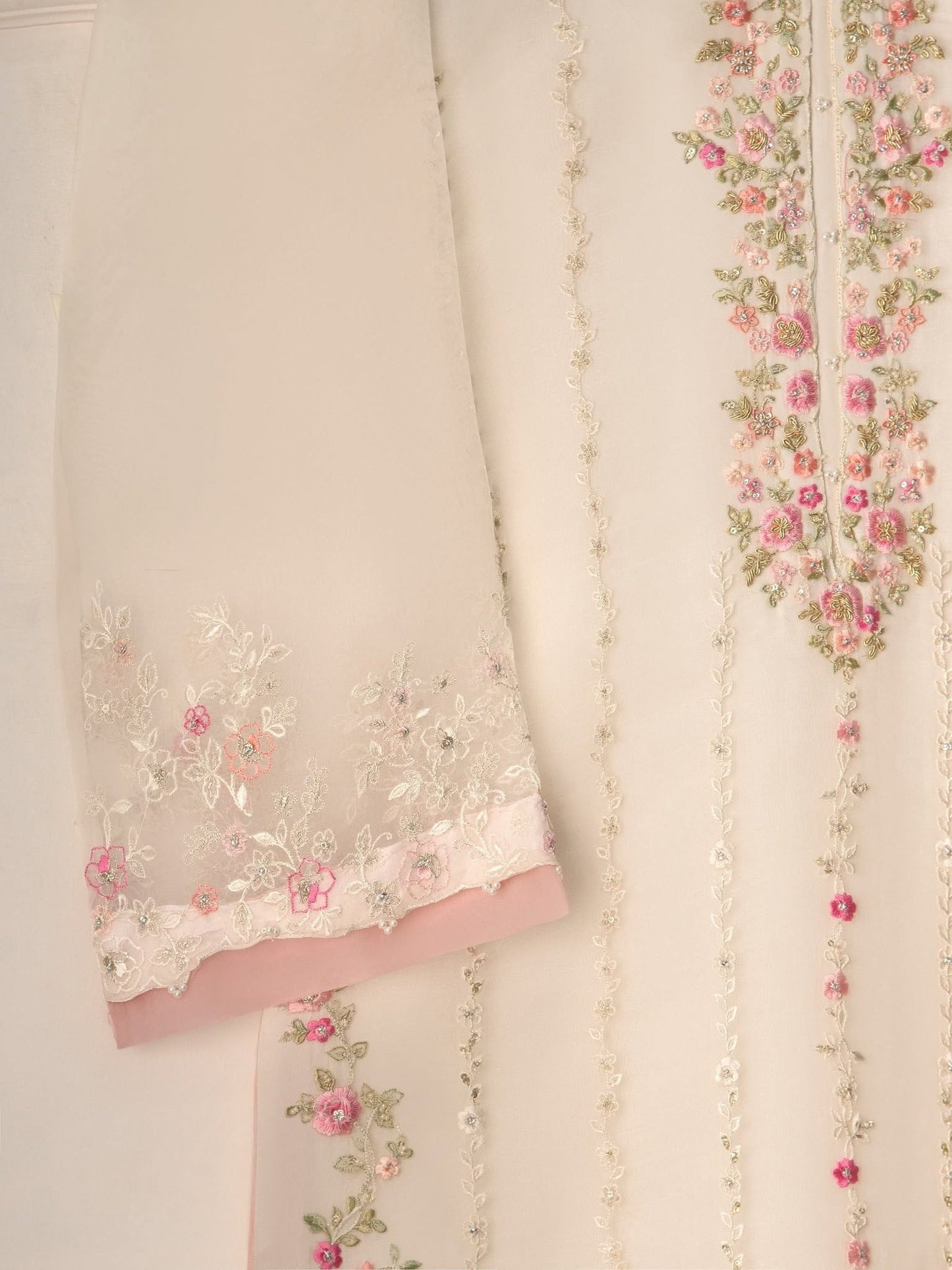 3 Piece- Pure Organza Embroidered Suit