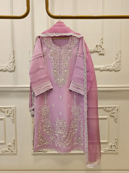 3 Piece - Pure Organza Embroidered Suit