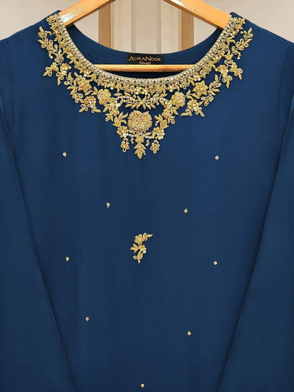 2 Piece- Pure Silk Net Embroidered Suit