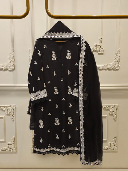 Pure Embroidered Cotton Net Suit | 3 Piece