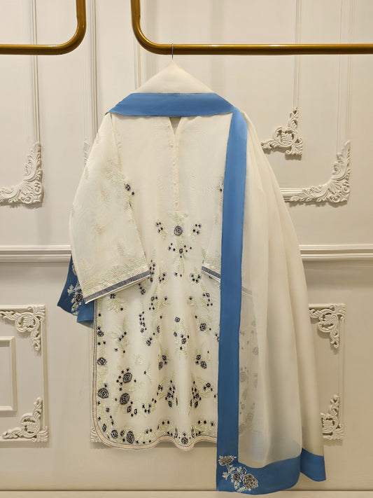Pure Embroidered Cotton Net Suit | 3 Piece
