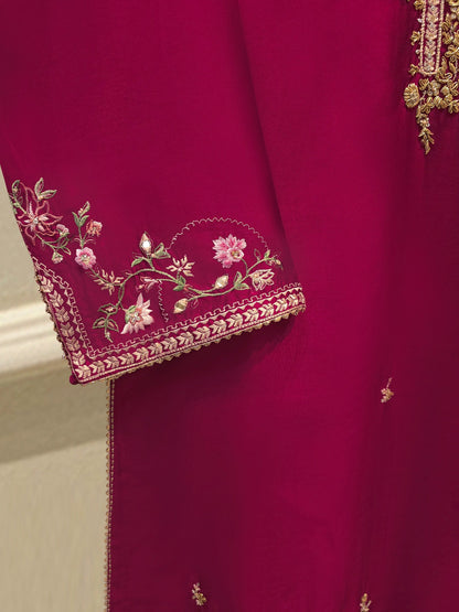 3 Piece- Pure Sheesha Silk Embroidered Suit