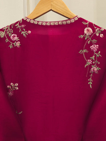 3 Piece- Pure Sheesha Silk Embroidered Suit