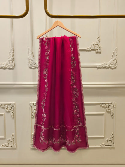 3 Piece- Pure Sheesha Silk Embroidered Suit