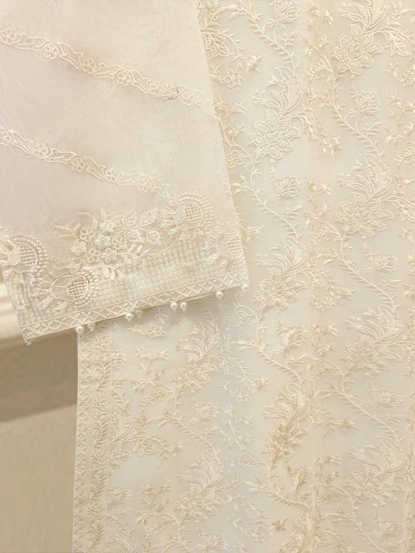 3 Piece - Pure Embroidered Cotton Net Suit