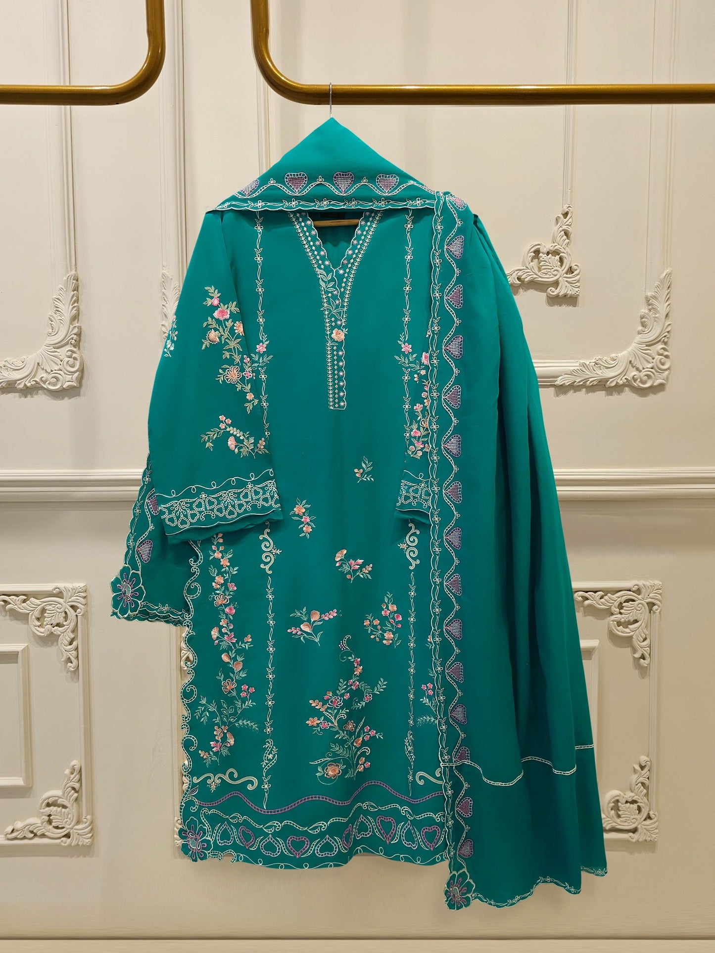 3 Piece - Embroidered Cambric Suit