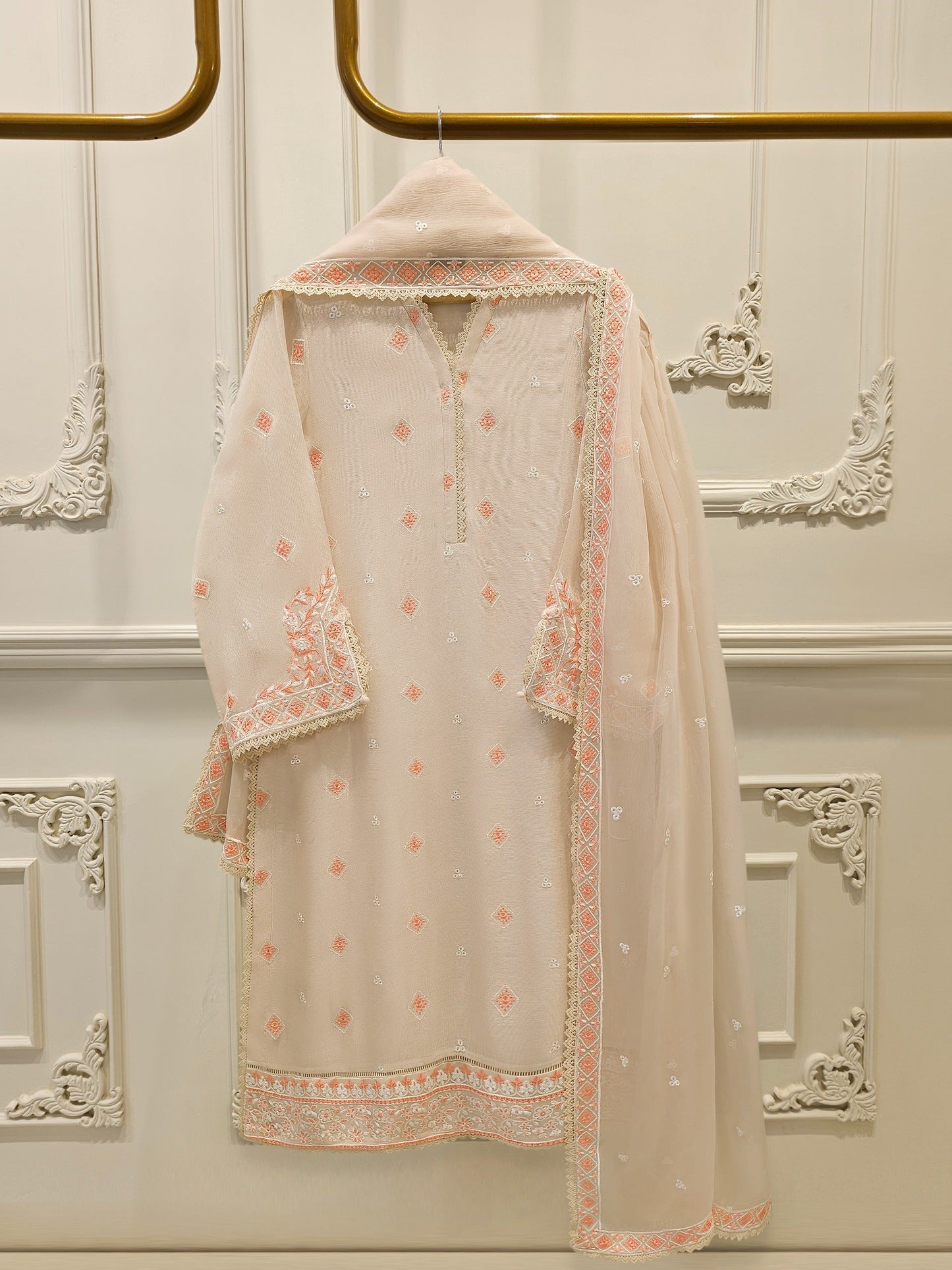 3 Piece - Pure Embroidered Cotton Net Suit