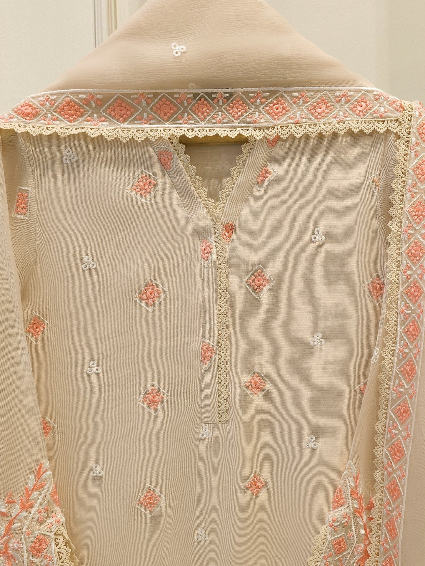 3 Piece - Pure Embroidered Cotton Net Suit