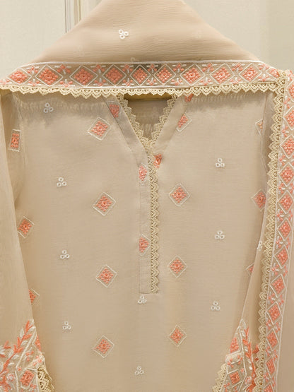 3 Piece - Pure Embroidered Cotton Net Suit