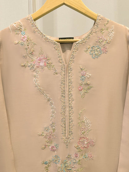 AGHA NOOR Pure Embroidered Sheesha Silk Shirt