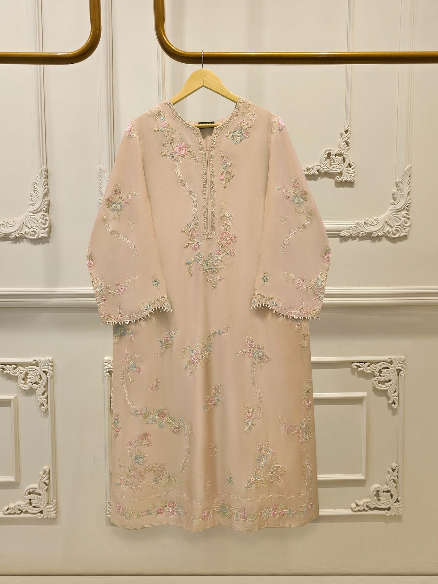 AGHA NOOR Pure Embroidered Sheesha Silk Shirt