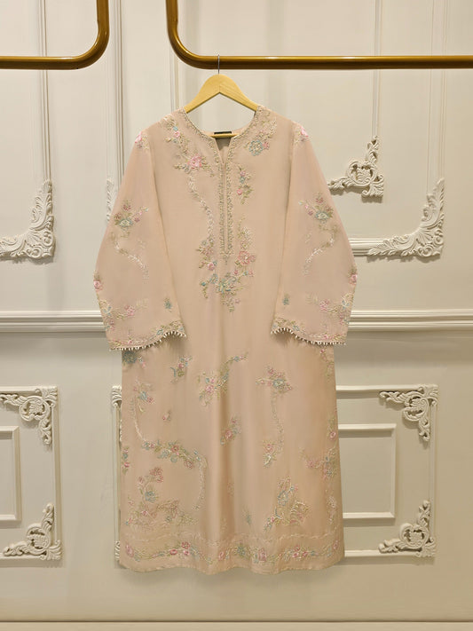 AGHA NOOR Pure Embroidered Sheesha Silk Shirt