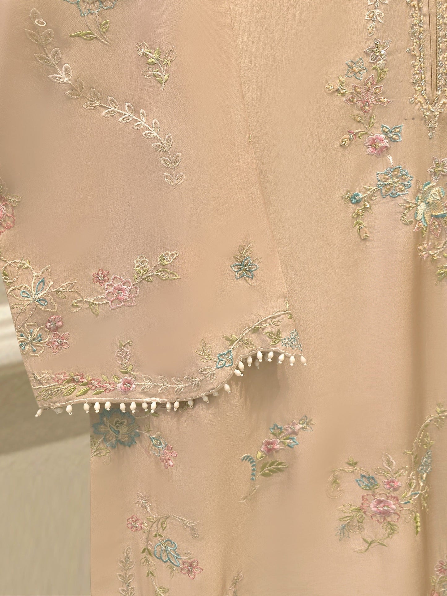 AGHA NOOR Pure Embroidered Sheesha Silk Shirt