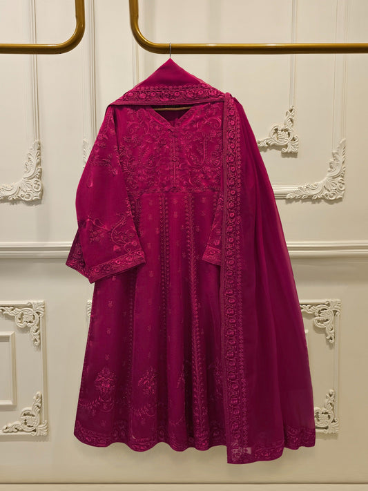 AGHA NOOR 3 Piece - Pure Embroidered Cotton Net Suit S114668 Length: 49 " Pants Fabric : Korean Silk Dupatta Fabric : Chiffon.