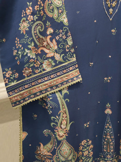 AGHA NOOR 3 Piece- Pure Printed Raw Silk Embroidered Suit