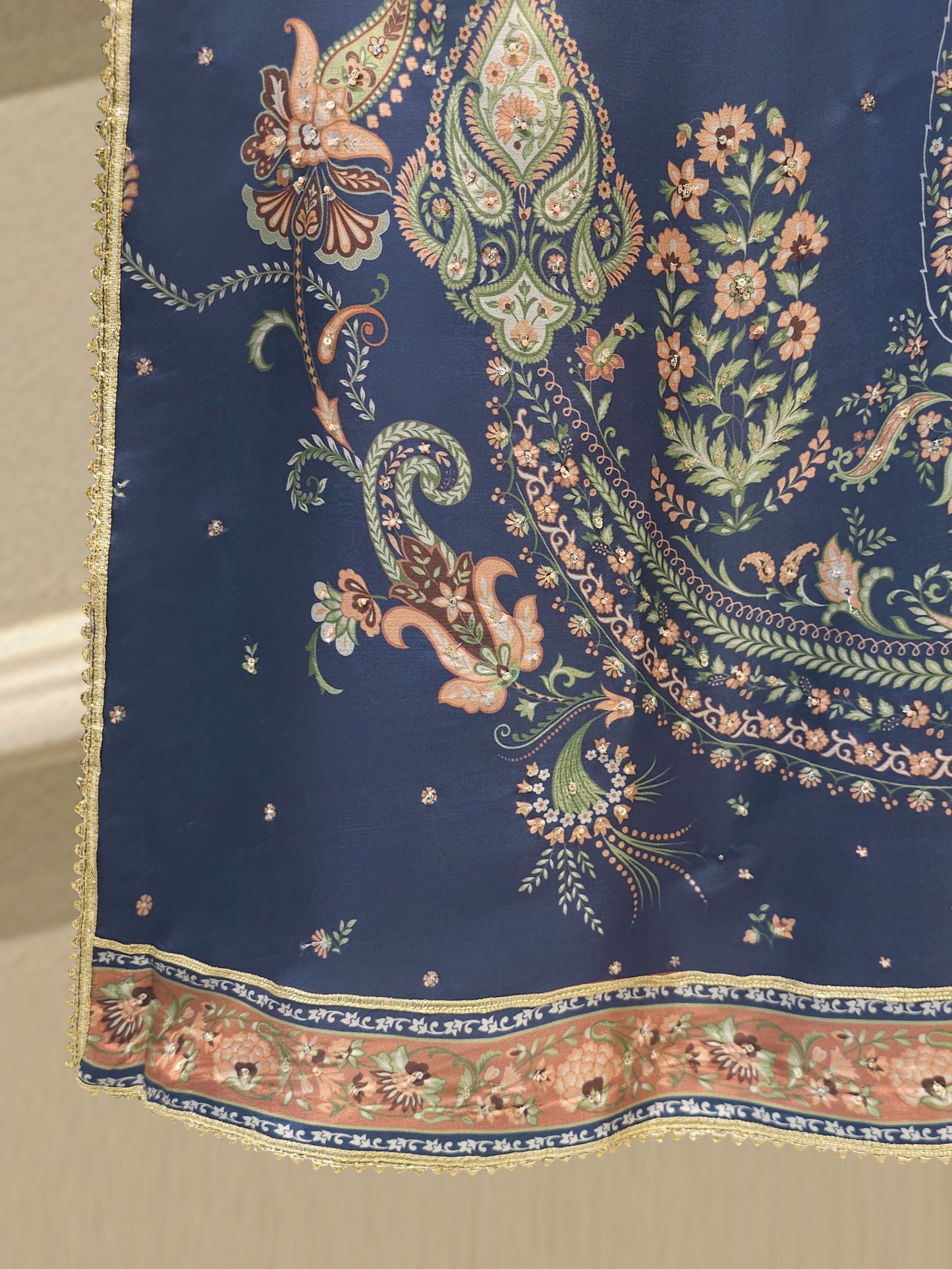 AGHA NOOR 3 Piece- Pure Printed Raw Silk Embroidered Suit