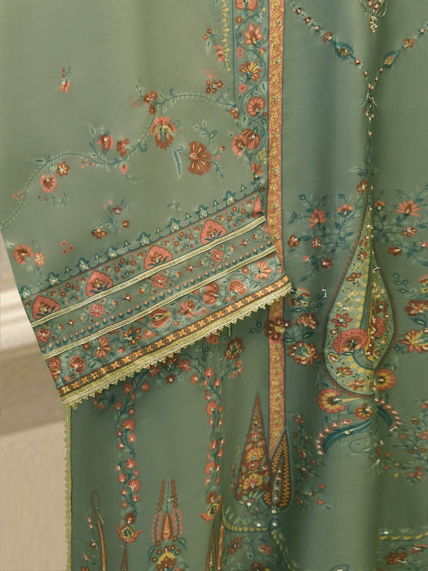 AGHA NOOR 3 Piece- Pure Printed Raw Silk Embroidered Suit