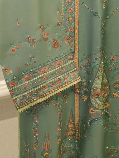 AGHA NOOR 3 Piece- Pure Printed Raw Silk Embroidered Suit
