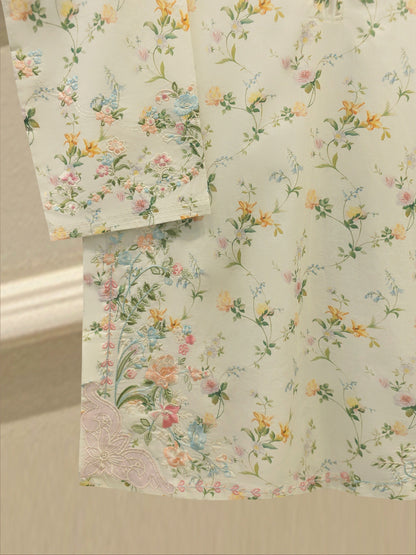 2-Piece Digital Printed Cambric Embroidered Suit