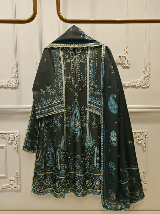 AGHA NOOR 3-Piece Pure Embroidered Silk Suit – Luxury Elegant Women's Formal Wear