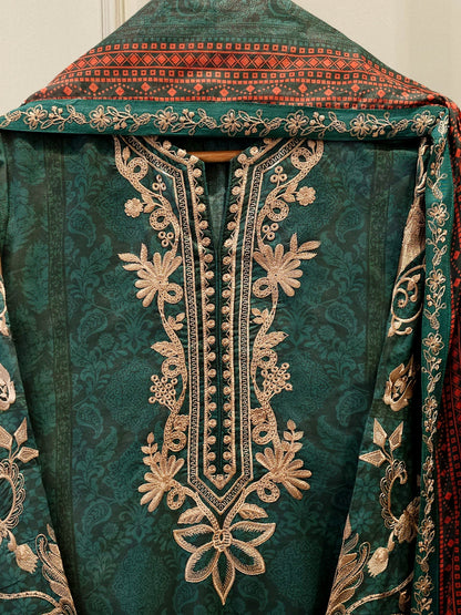 2 Piece -Embroidered Digital Printed Cambric Suit
