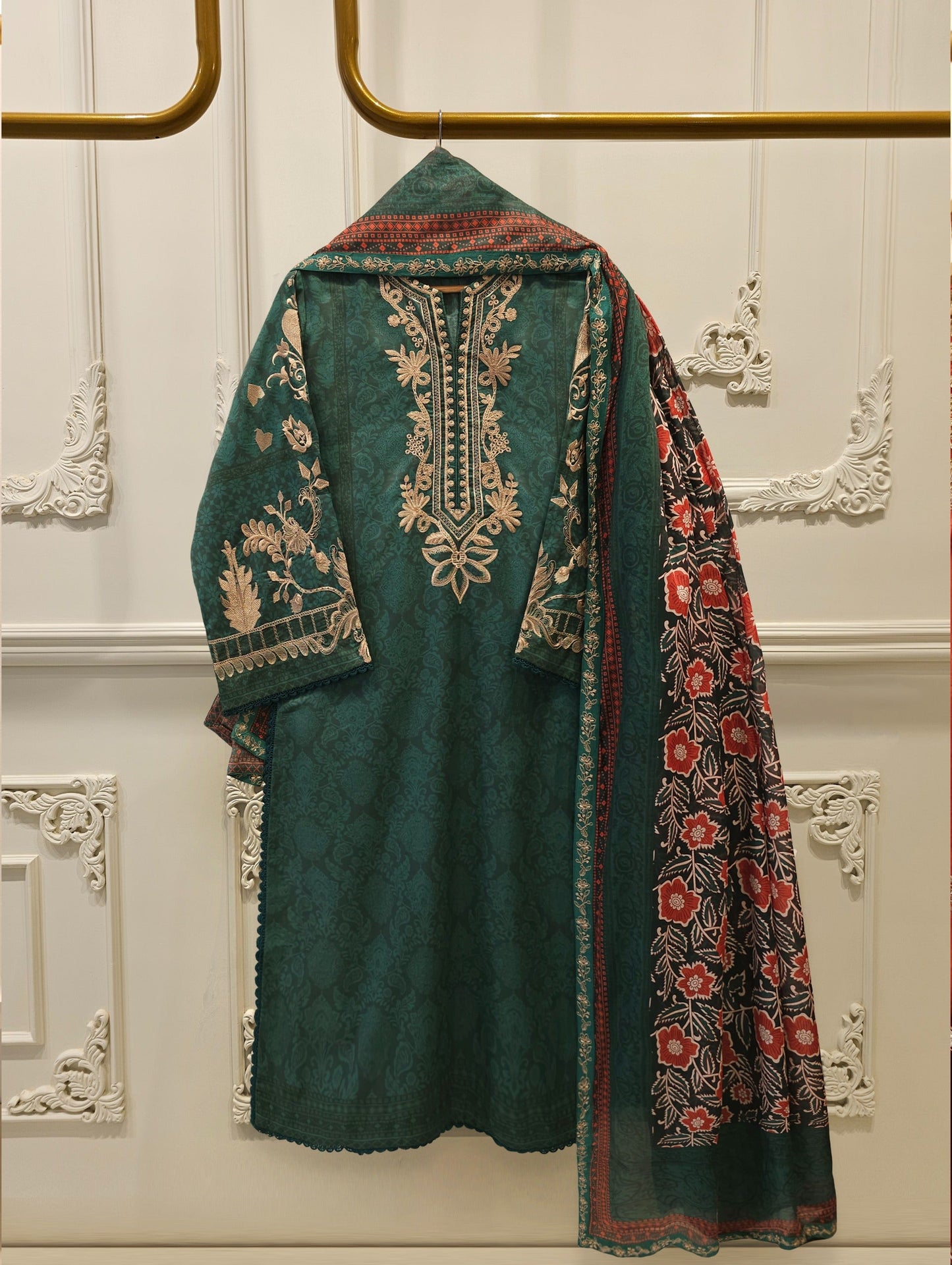 2 Piece -Embroidered Digital Printed Cambric Suit