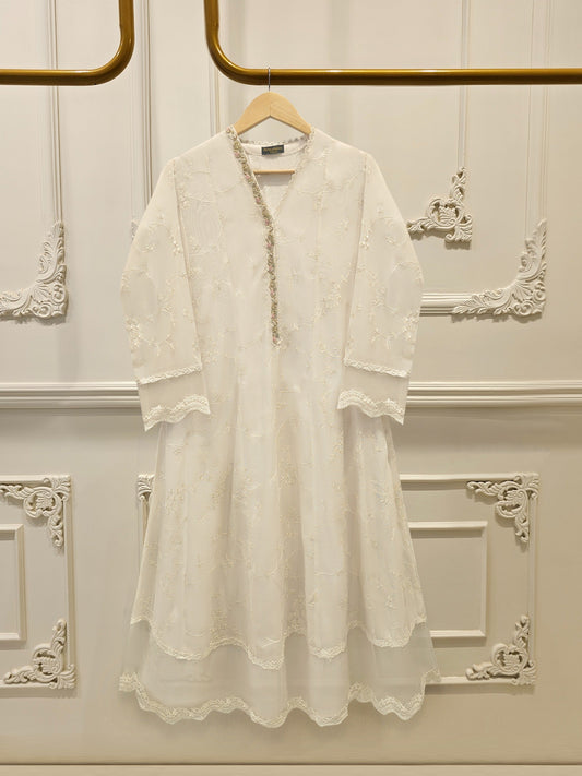 2 Piece - Pure Embroidered Cotton Net Suit