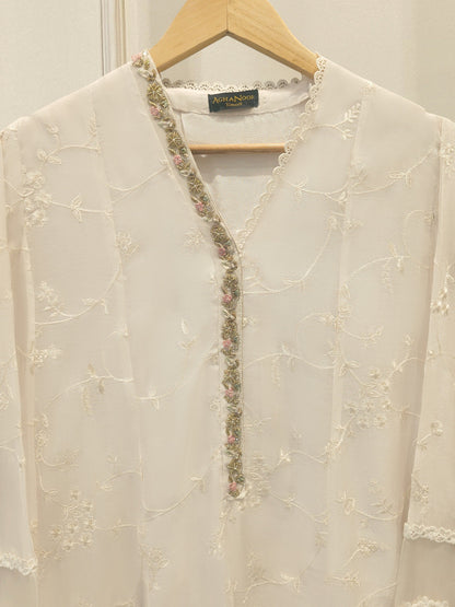 2 Piece - Pure Embroidered Cotton Net Suit