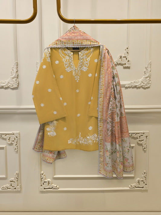 3 Piece - Embroidered Cambric Suit