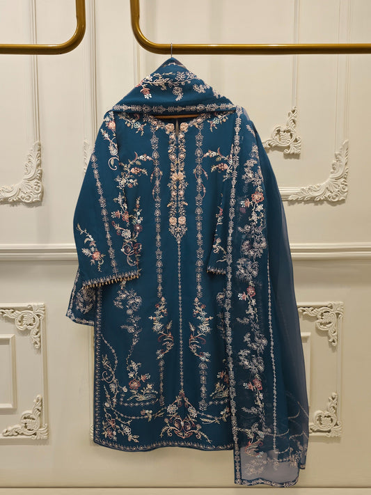 3 Piece - Pure Khaddi Silk Embroidered Suit