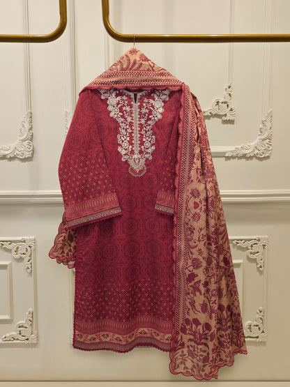 2-Piece Digital Printed & Embroidered Cambric Suit