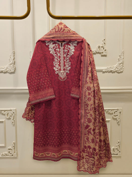 2-Piece Digital Printed & Embroidered Cambric Suit