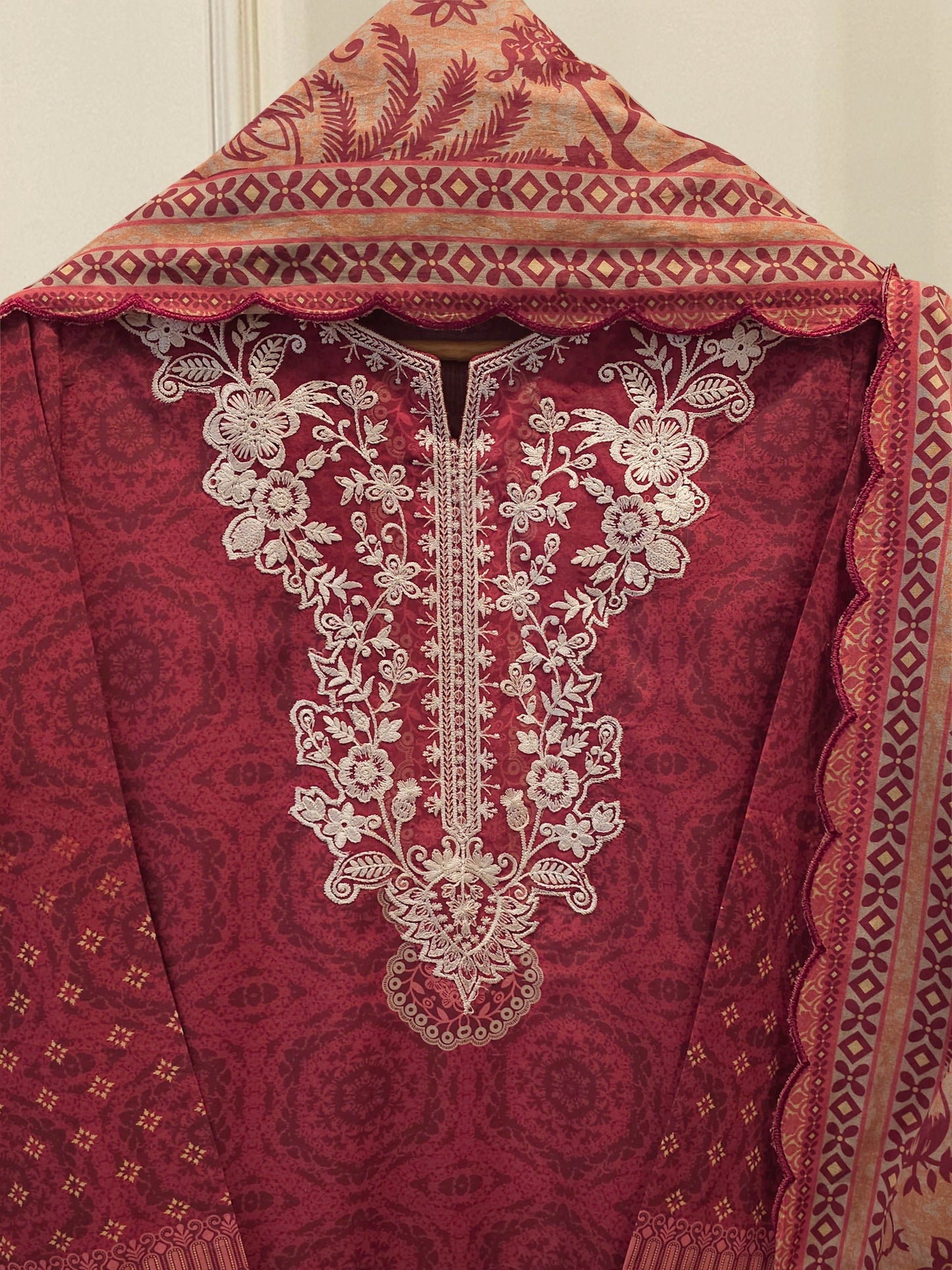 2-Piece Digital Printed & Embroidered Cambric Suit