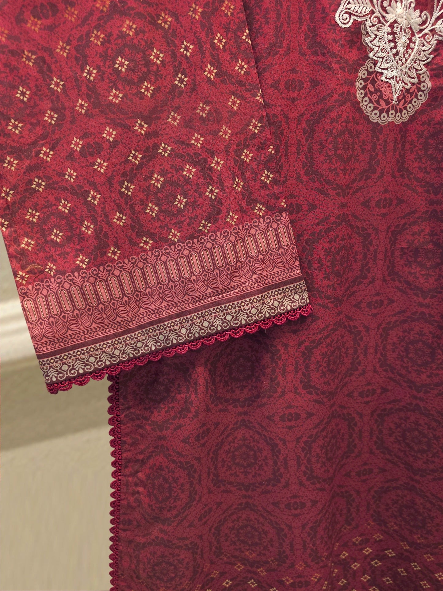 2-Piece Digital Printed & Embroidered Cambric Suit