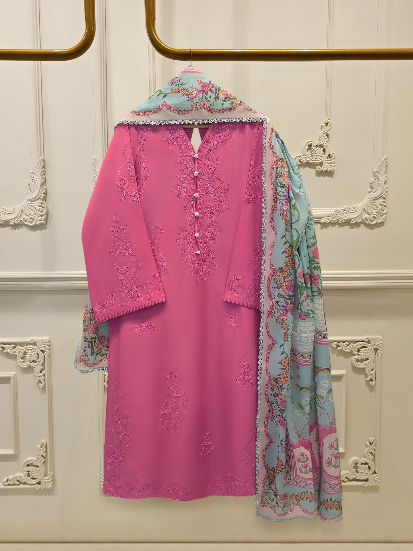 3 Piece - Embroidered Cambric Suit