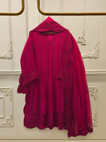 3 Piece - Pure Embroidered Cotton Net Suit