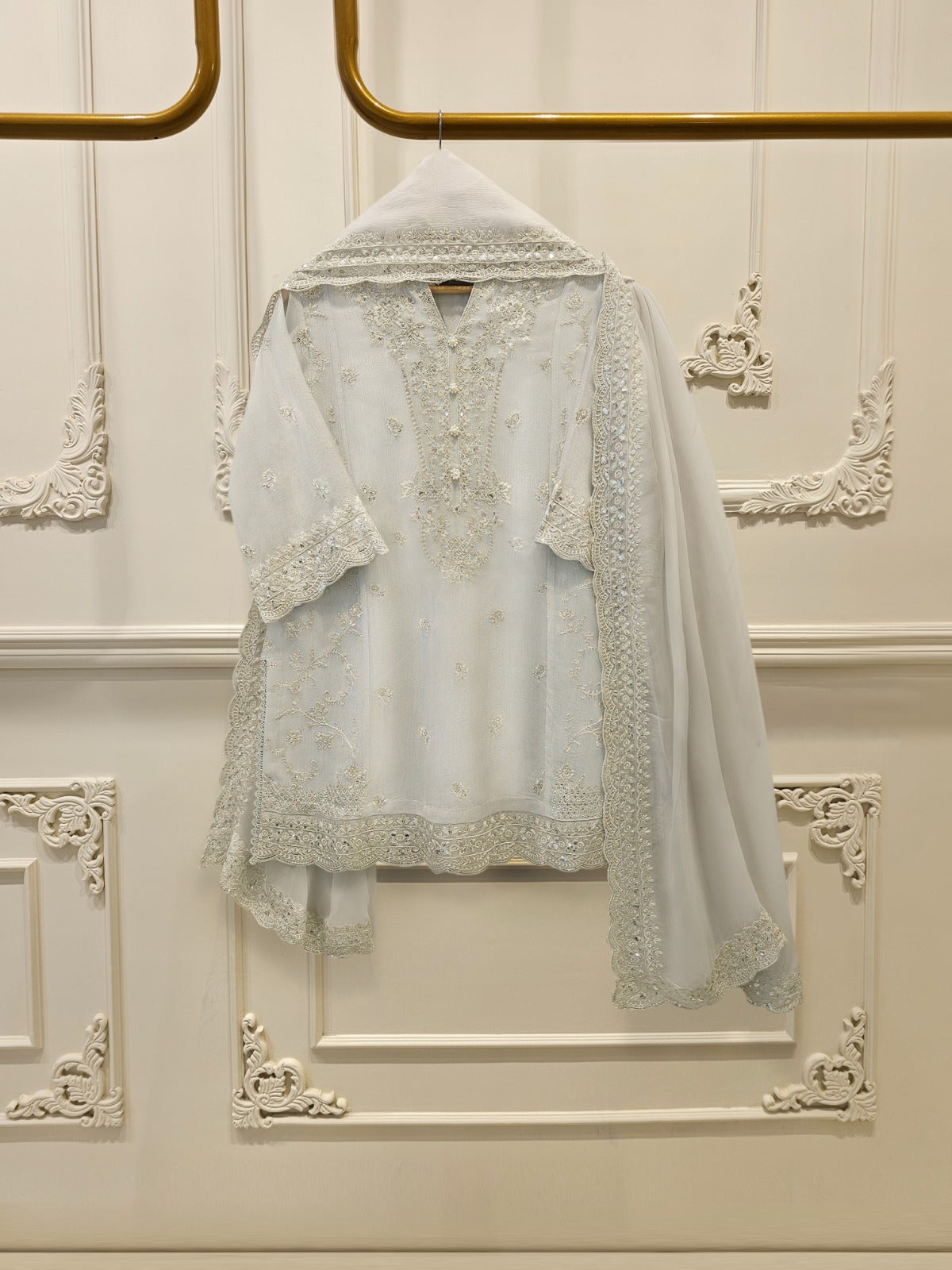 3 Piece - Pure Embroidered Cotton Net Suit
