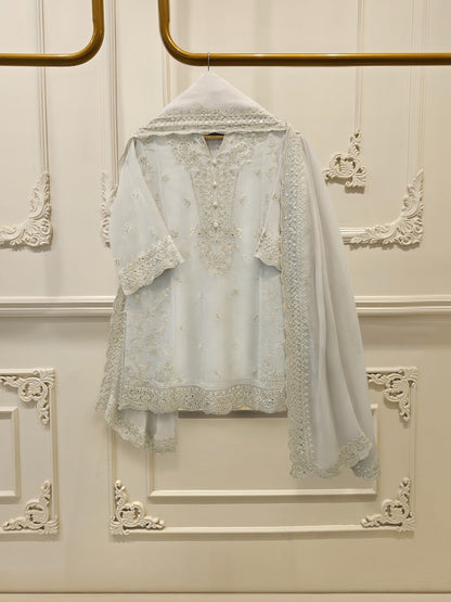 3 Piece - Pure Embroidered Cotton Net Suit