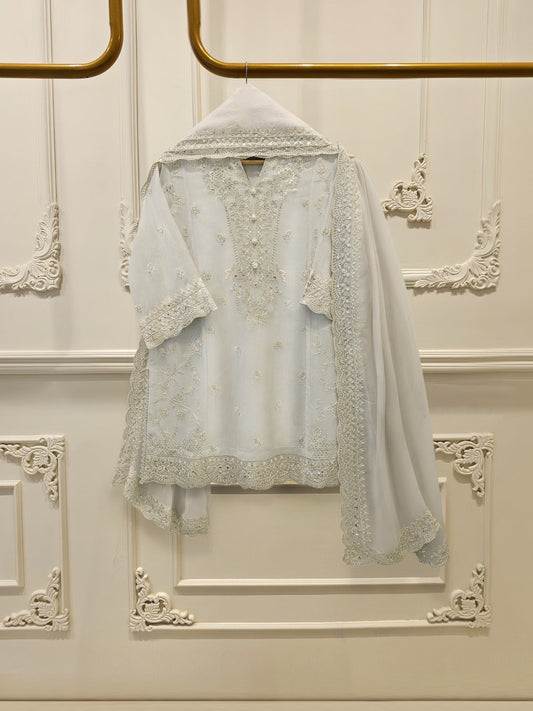 3 Piece - Pure Embroidered Cotton Net Suit