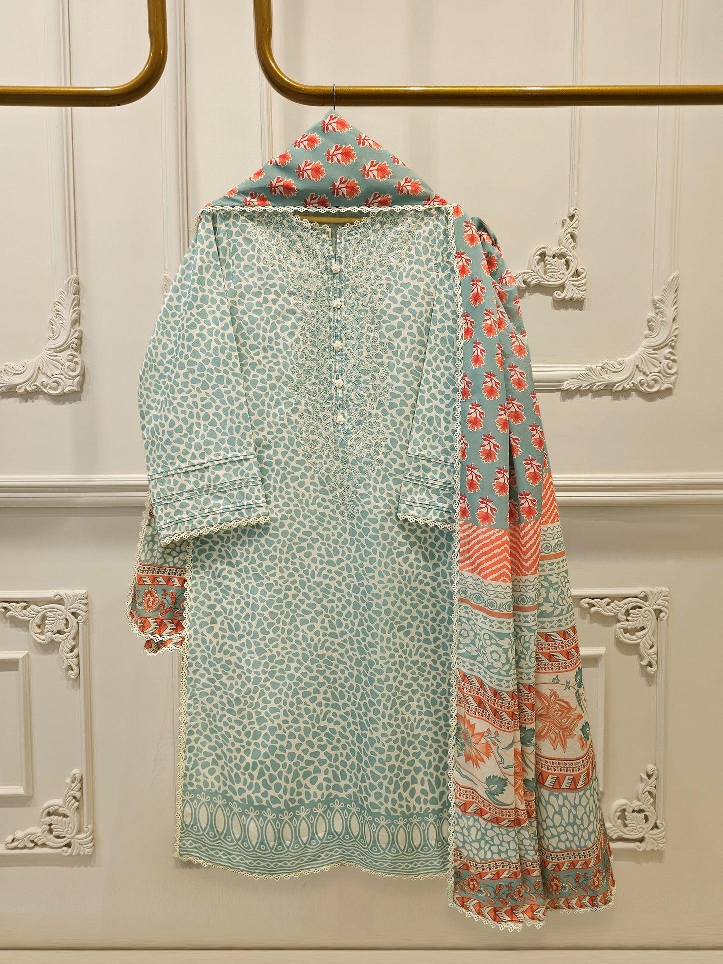 2-Piece Digital Printed Embroidered Cambric Suit