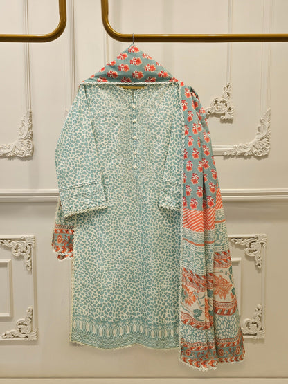 2-Piece Digital Printed Embroidered Cambric Suit