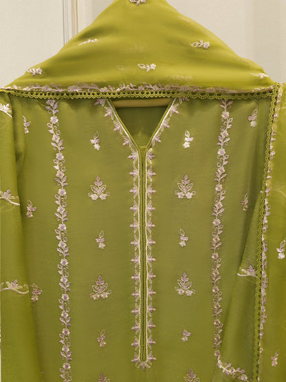Pure Embroidered Cotton Net Suit | 3 Piece